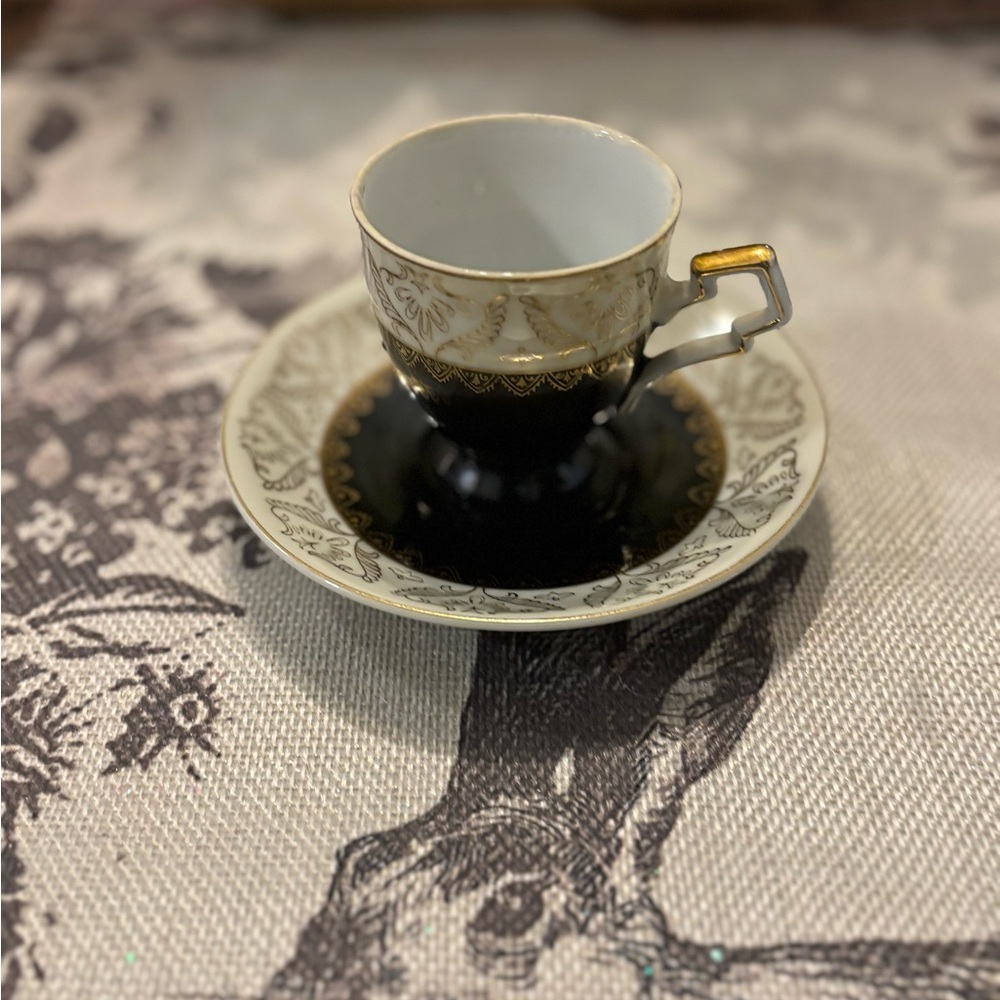Mini Elegant Black and Gold Teacup and Saucer Set